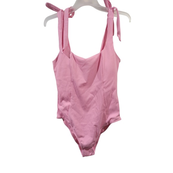 Saodimallsu Other - Womens One Piece Swimsuit Ribbed Tie Shoulder Pink M5B323FSOL L